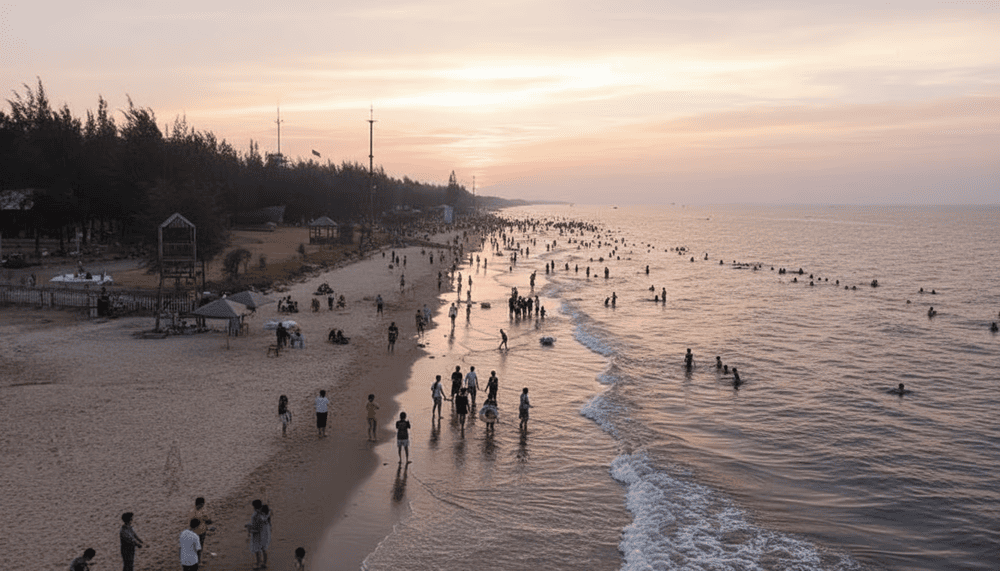 Biển c&oacute; đường bờ biển d&agrave;i 2,5km th&iacute;ch hợp cho hoạt động tắm biển.